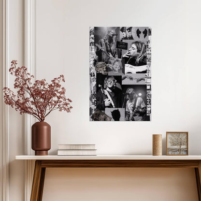 Kurt Cobain Collage | Black and White Poster | Vintage Rock Legend Art - Music Poster