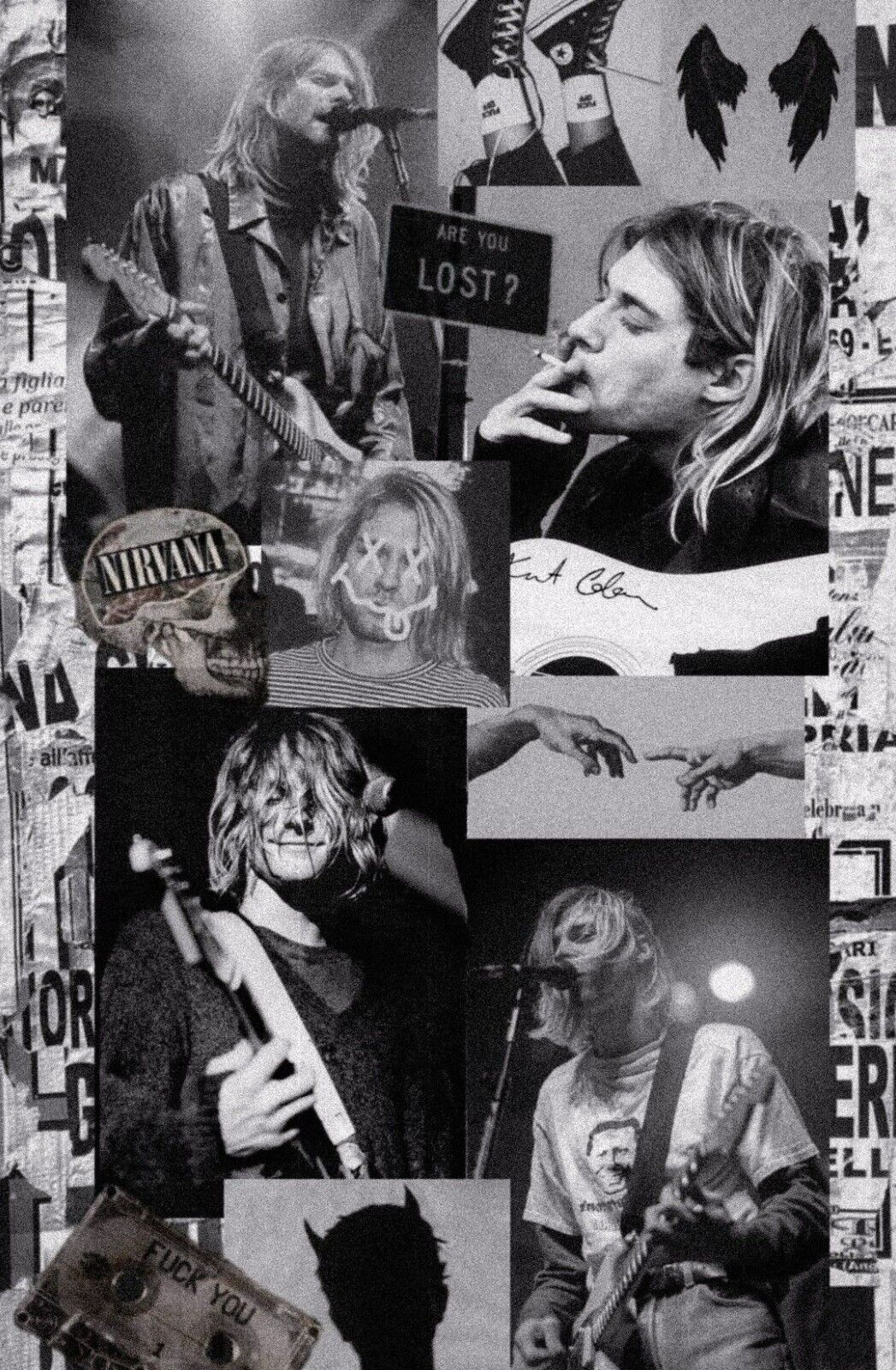 Kurt Cobain Collage | Black and White Poster | Vintage Rock Legend Art - Music Poster