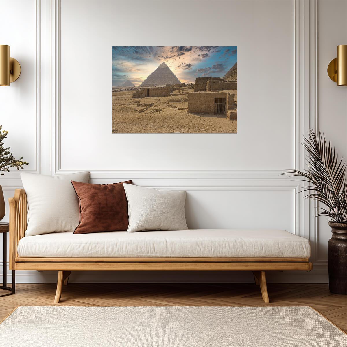 Pyramids of Giza Egypt | Ancient Landmark Photography | Travel Wall Art Poster - Photography Poster