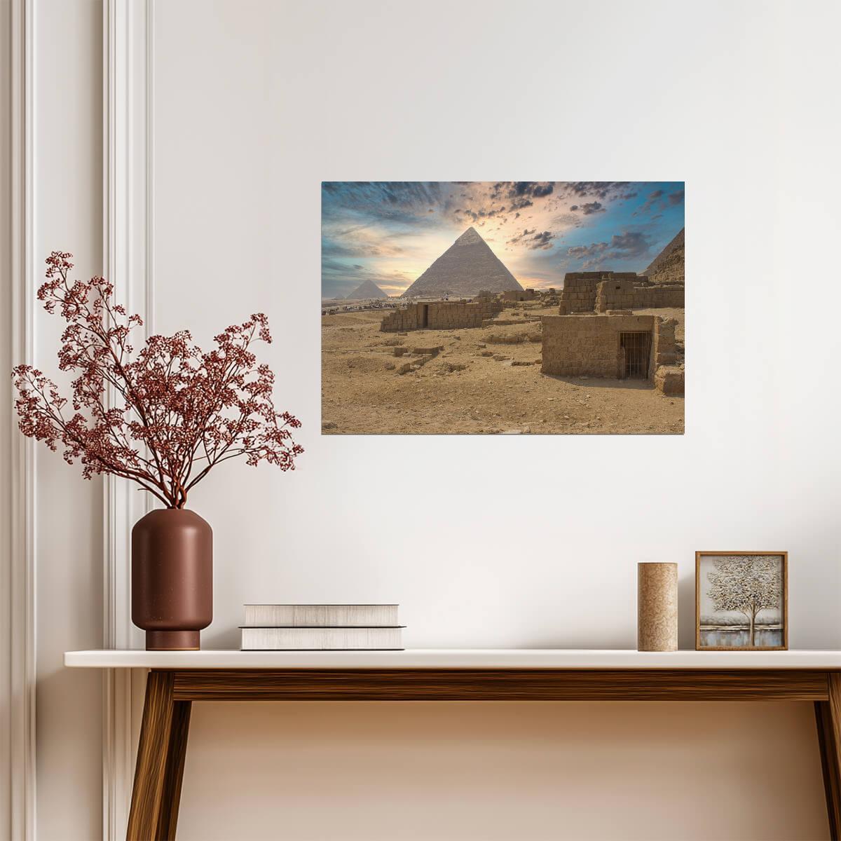 Pyramids of Giza Egypt | Ancient Landmark Photography | Travel Wall Art Poster - Photography Poster