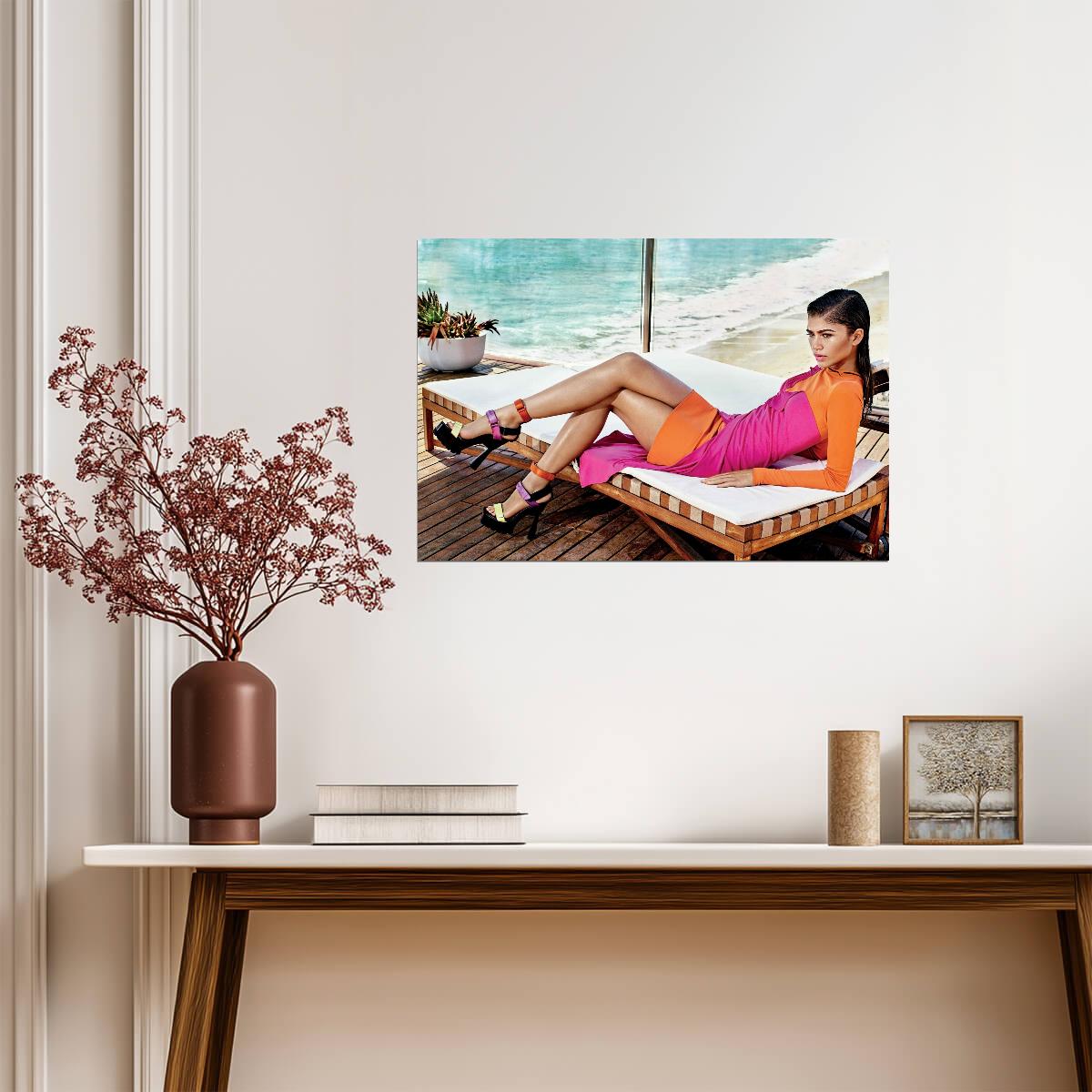Zendaya Poolside Photoshoot | Colorful Outfit Poster | Celebrity Fashion Art - Celebrities Poster