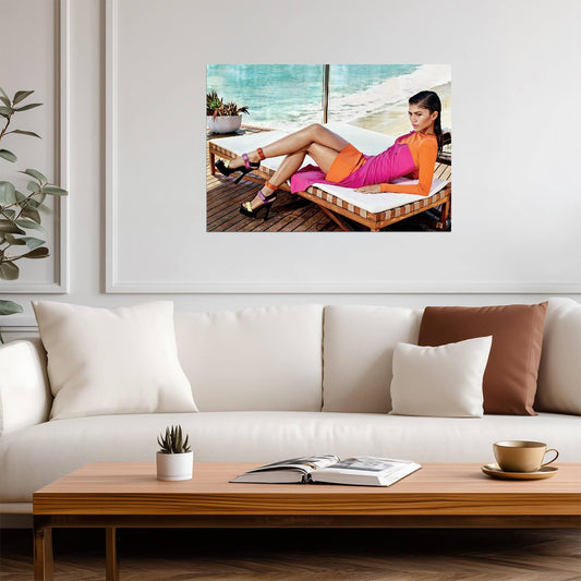 Zendaya Poolside Photoshoot | Colorful Outfit Poster | Celebrity Fashion Art - Celebrities Poster