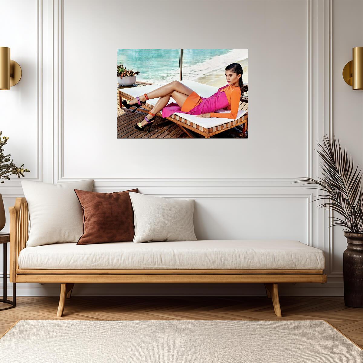 Zendaya Poolside Photoshoot | Colorful Outfit Poster | Celebrity Fashion Art - Celebrities Poster