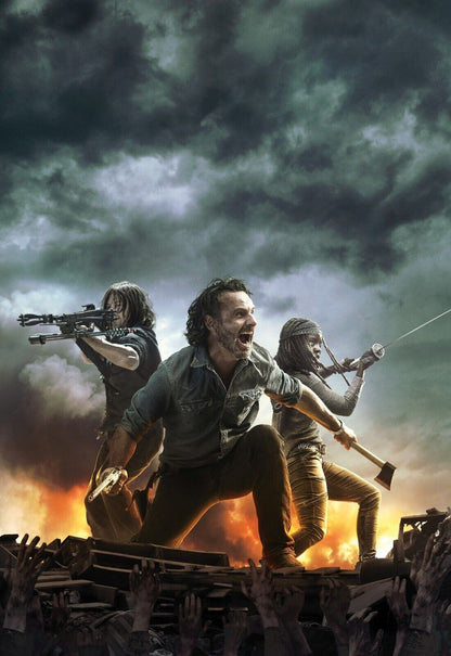 The Walking Dead Rick Daryl & Michonne | Zombie Horde Battle Poster | Apocalyptic TV Show Art - Movies & TV Poster