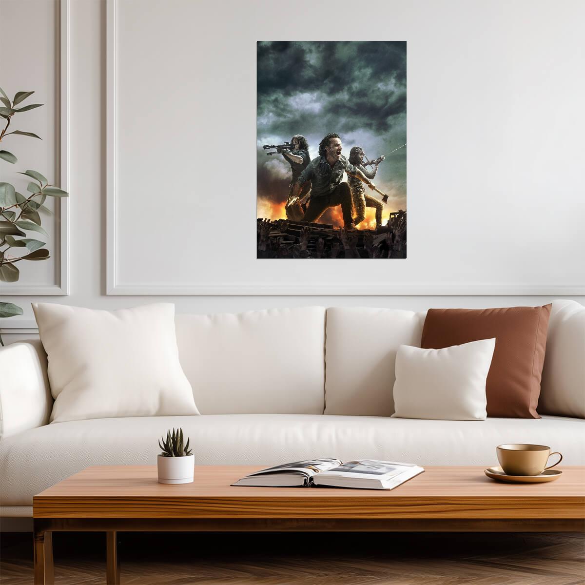 The Walking Dead Rick Daryl & Michonne | Zombie Horde Battle Poster | Apocalyptic TV Show Art - Movies & TV Poster