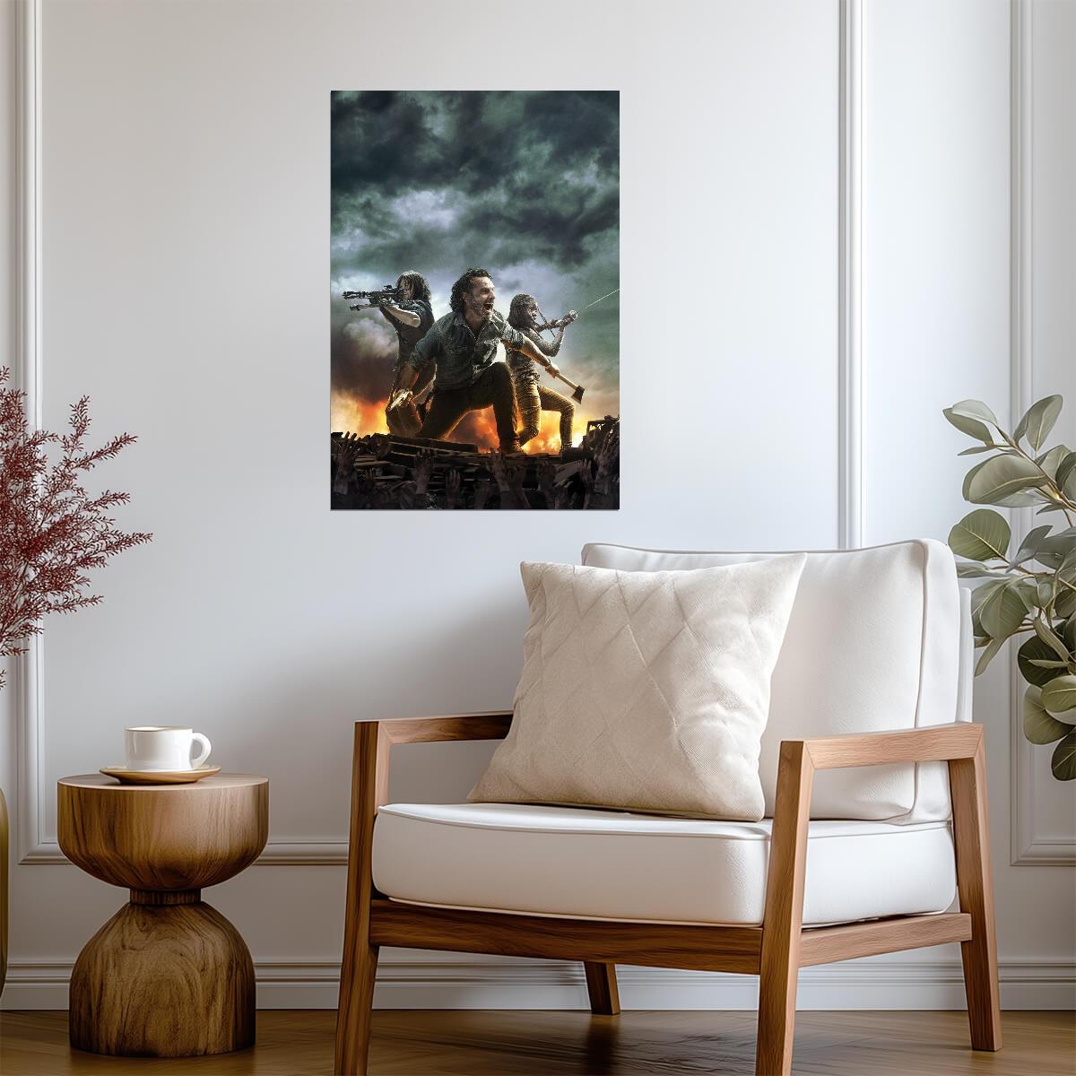 The Walking Dead Rick Daryl & Michonne | Zombie Horde Battle Poster | Apocalyptic TV Show Art - Movies & TV Poster