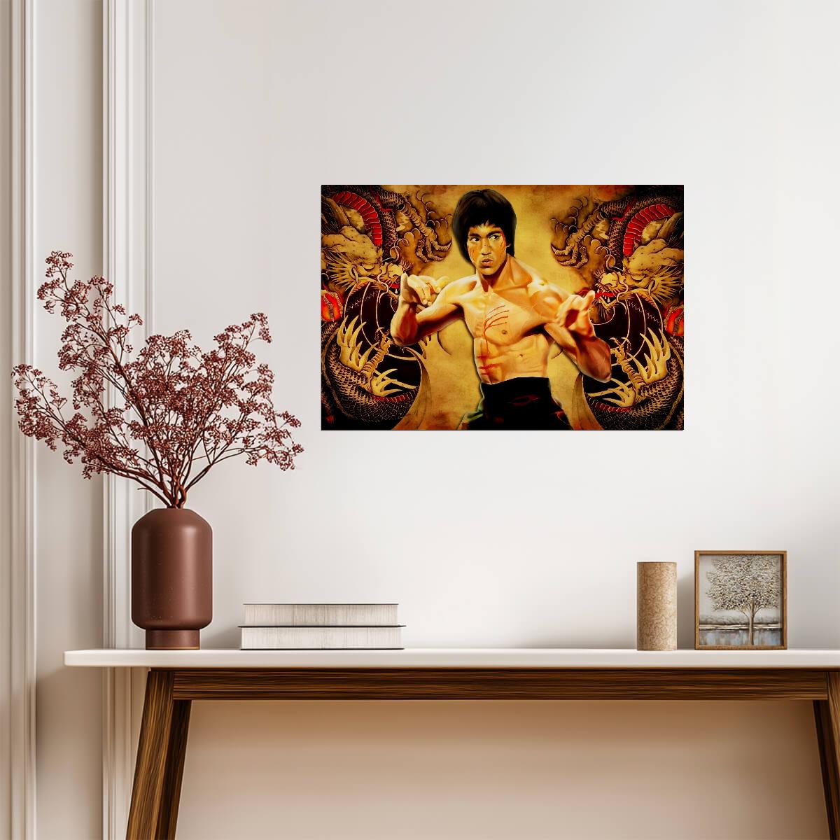 Bruce Lee Enter the Dragon | Dragon Art Poster | Martial Arts Legend - Celebrities Poster
