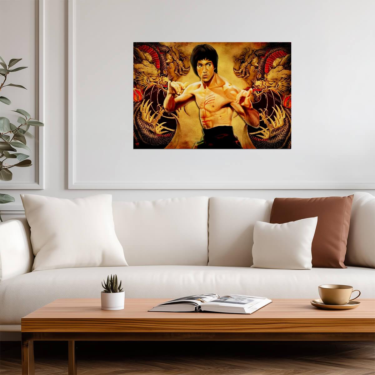Bruce Lee Enter the Dragon | Dragon Art Poster | Martial Arts Legend - Celebrities Poster
