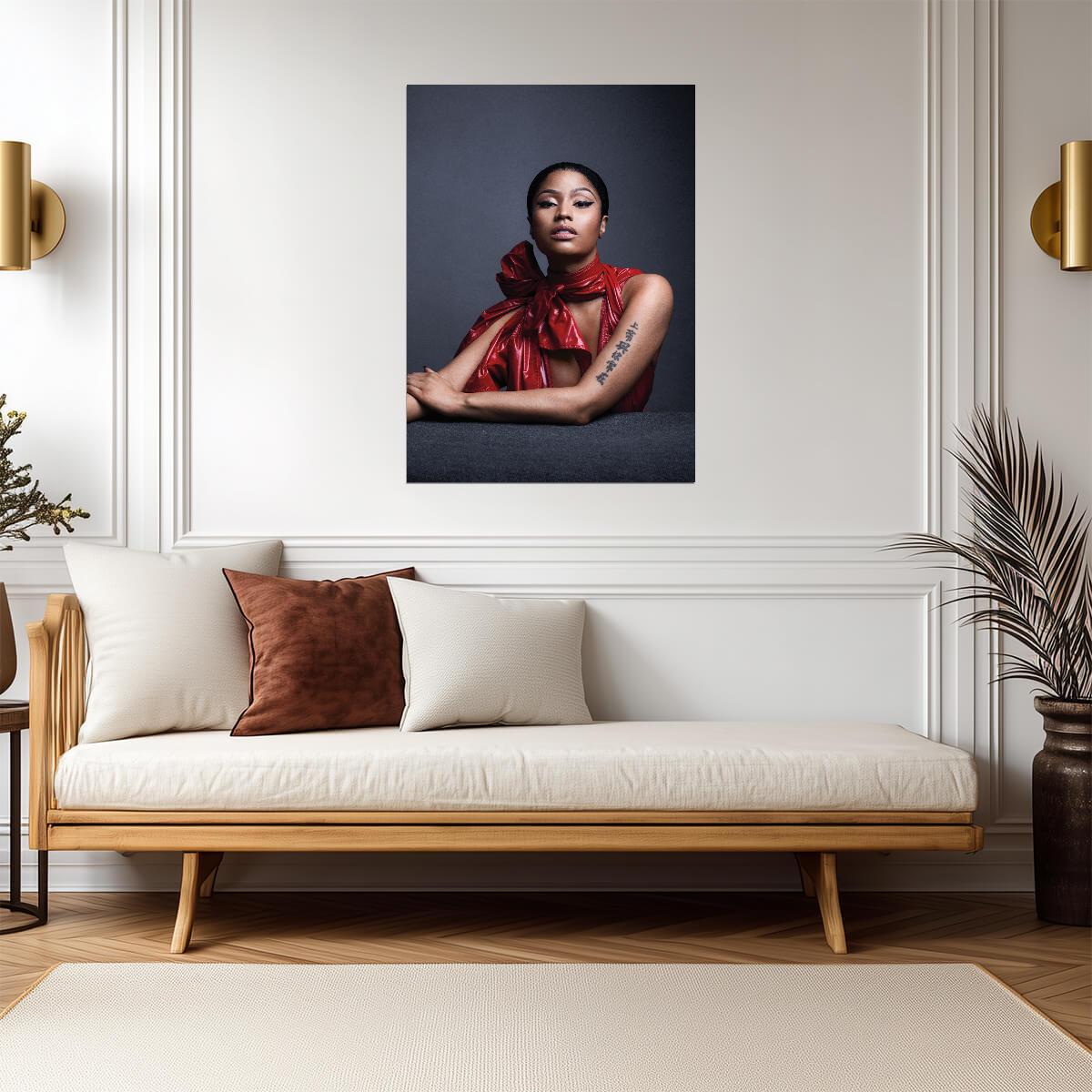 Nicki Minaj Elegant Studio Portrait | Red Top Photoshoot Poster | Celebrity Fashion Art - Music Poster