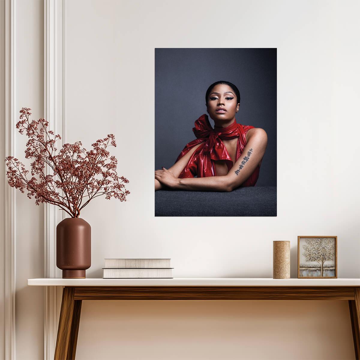 Nicki Minaj Elegant Studio Portrait | Red Top Photoshoot Poster | Celebrity Fashion Art - Music Poster