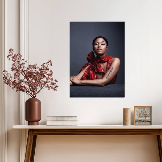 Nicki Minaj Elegant Studio Portrait | Red Top Photoshoot Poster | Celebrity Fashion Art - Music Poster