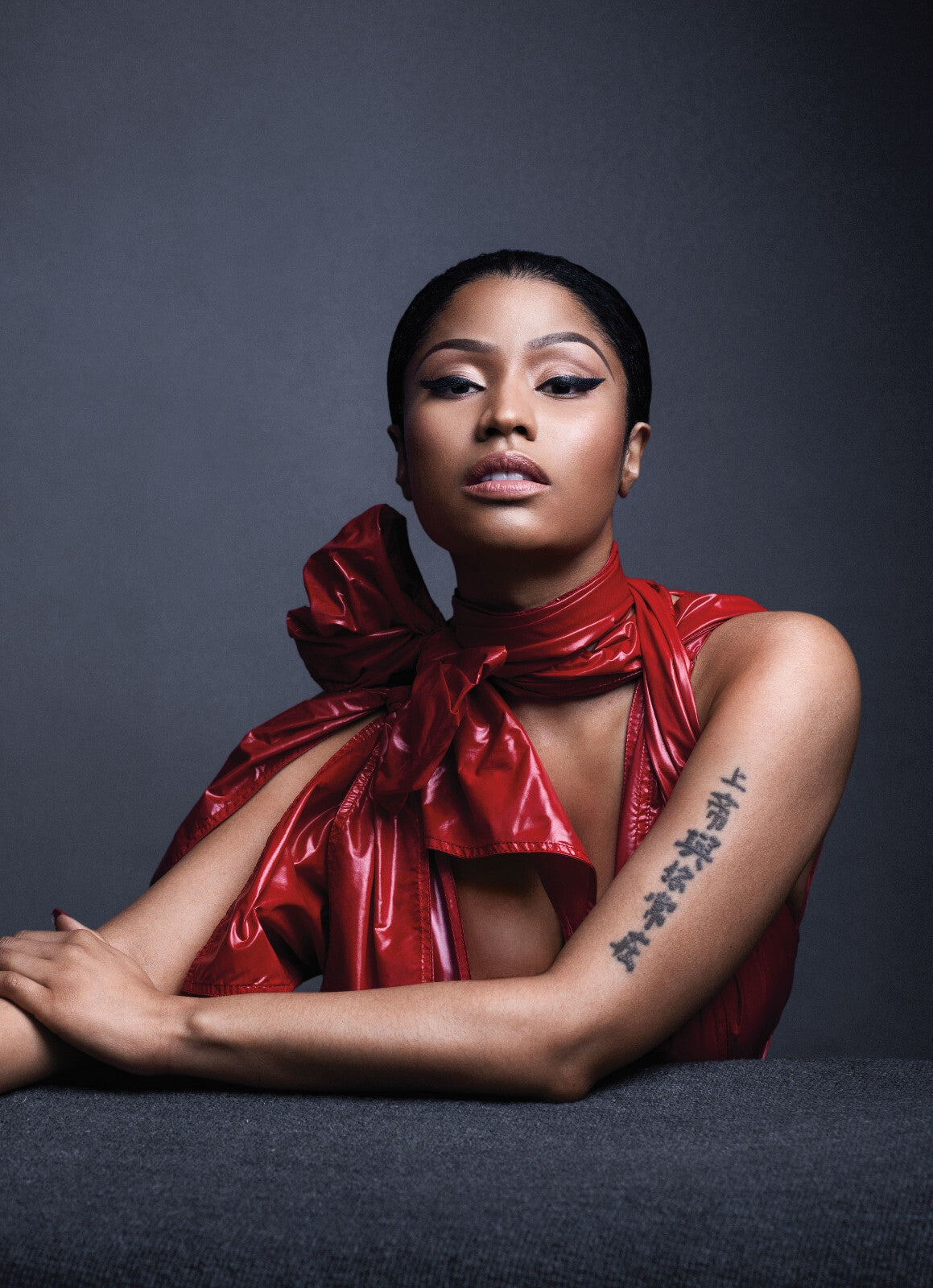 Nicki Minaj Elegant Studio Portrait | Red Top Photoshoot Poster | Celebrity Fashion Art - Music Poster