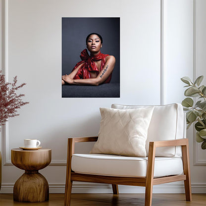Nicki Minaj Elegant Studio Portrait | Red Top Photoshoot Poster | Celebrity Fashion Art - Music Poster