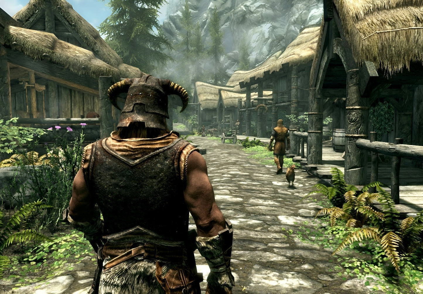 Skyrim Dragonborn in Riverwood | Fantasy Village Scenery Poster | RPG Exploration Game Art - Video Games Poster