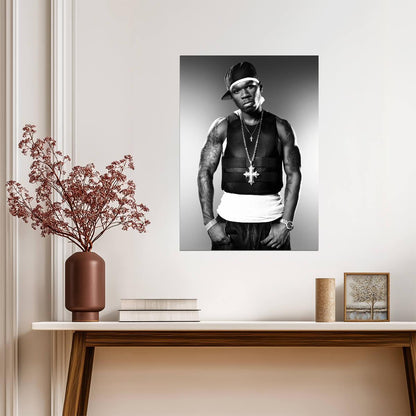 50 Cent in Bulletproof Vest | Black and White Poster | Classic Hip Hop Wall Art - Music Poster