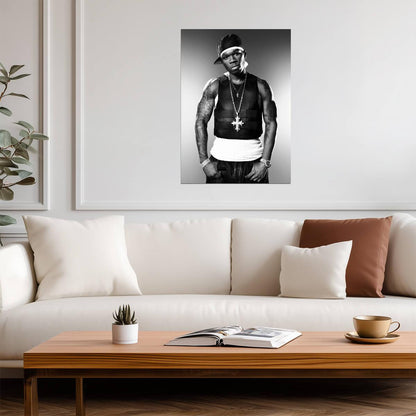 50 Cent in Bulletproof Vest | Black and White Poster | Classic Hip Hop Wall Art - Music Poster