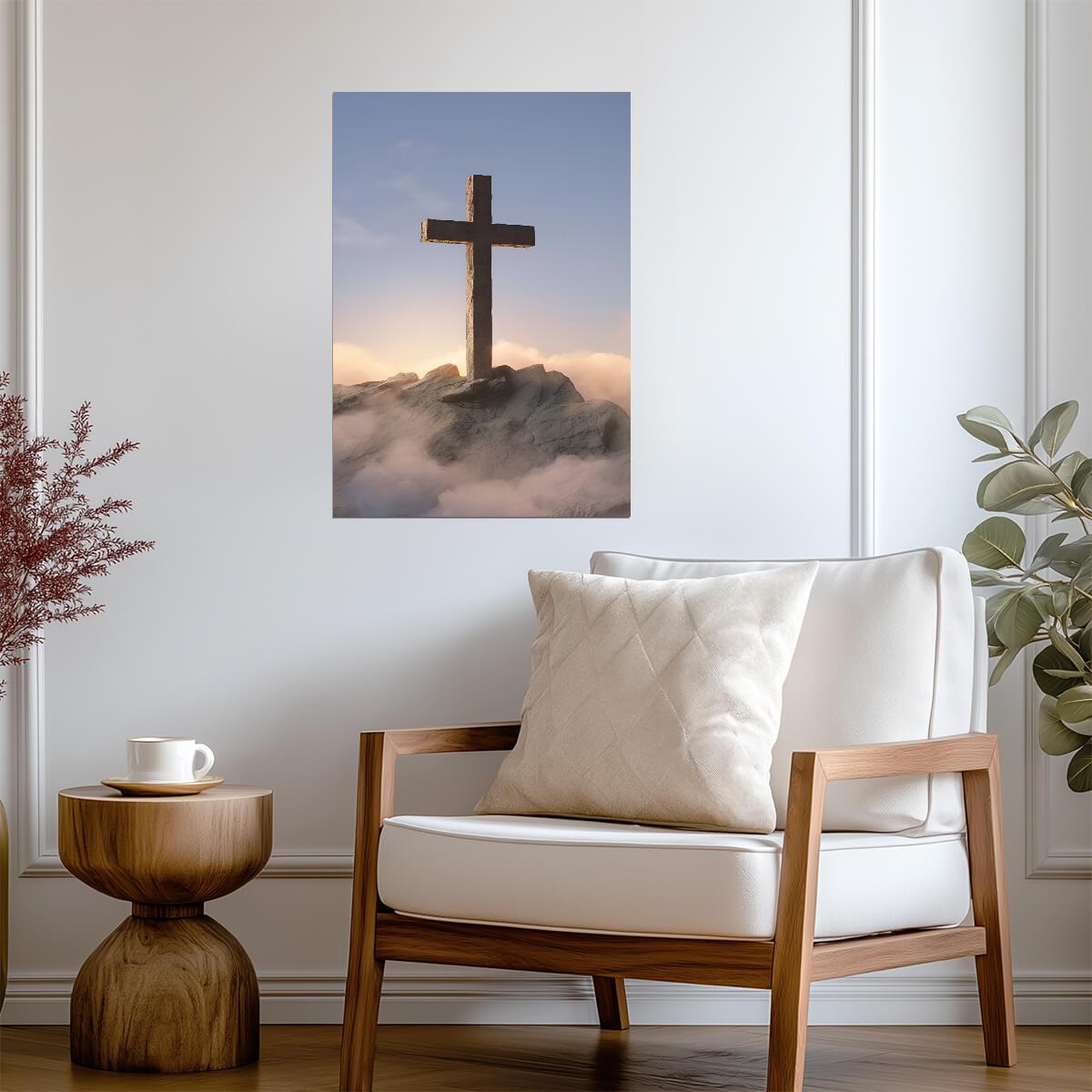 Christian Cross on Mountain | Religious Poster | Faith Wall Art - Graphic & Art Poster