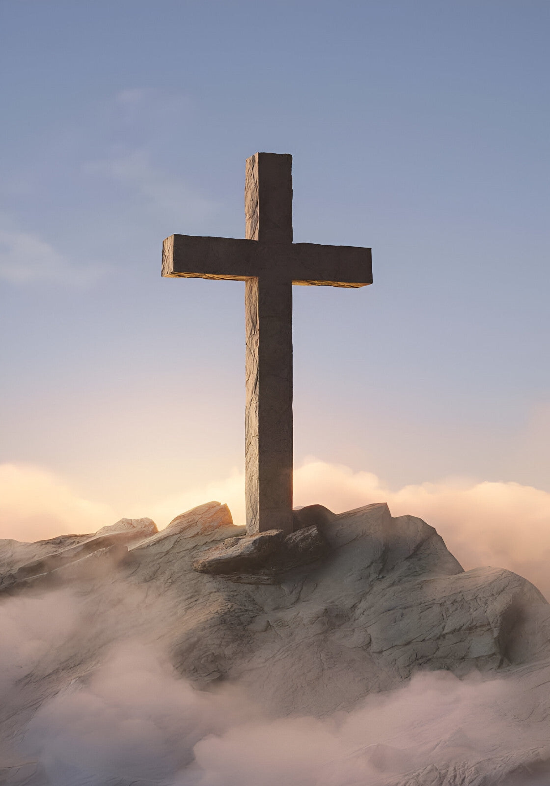 Christian Cross on Mountain | Religious Poster | Faith Wall Art - Graphic & Art Poster