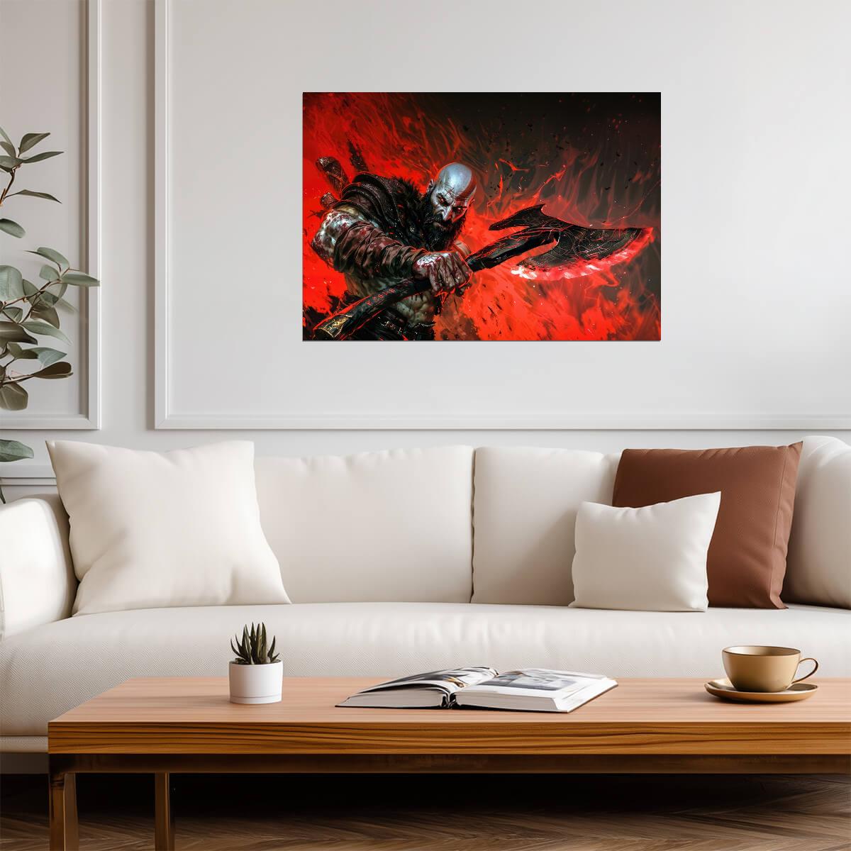 God of War Kratos Leviathan Axe Fury | Stylized Action Art Poster | Gamer Gift Wall Art - Video Games Poster