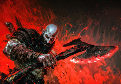 God of War Kratos Leviathan Axe Fury | Stylized Action Art Poster | Gamer Gift Wall Art - Video Games Poster