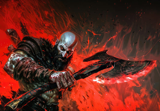 God of War Kratos Leviathan Axe Fury | Stylized Action Art Poster | Gamer Gift Wall Art - Video Games Poster