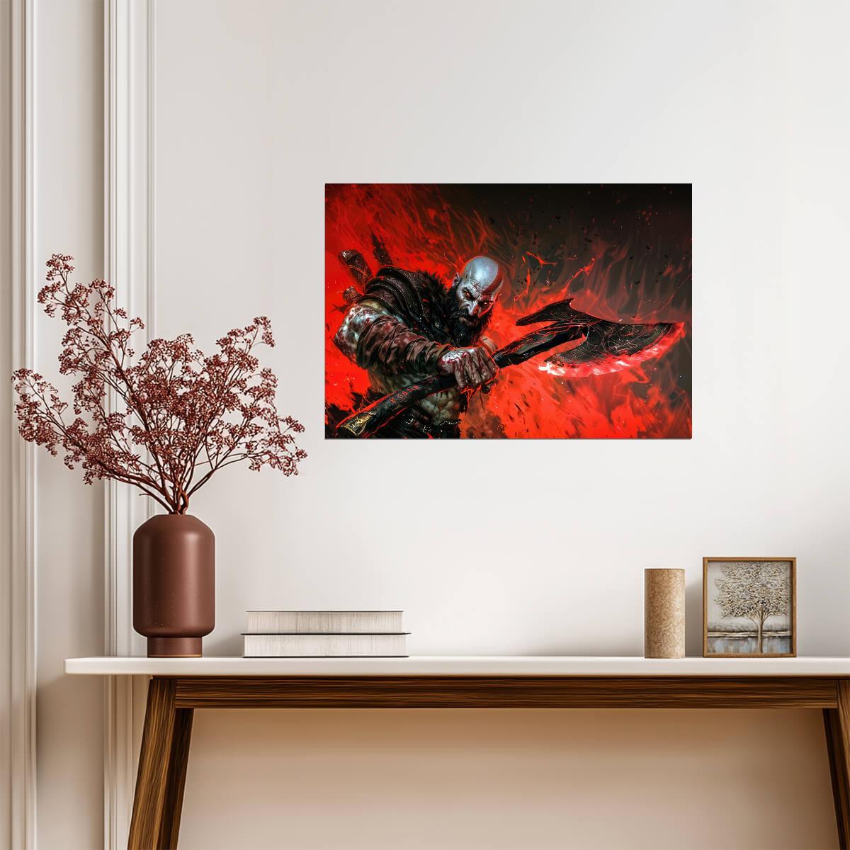 God of War Kratos Leviathan Axe Fury | Stylized Action Art Poster | Gamer Gift Wall Art - Video Games Poster