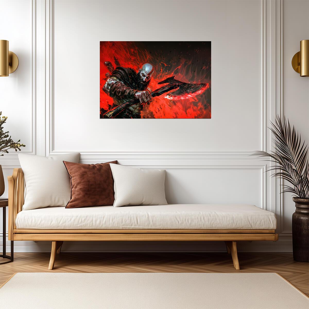 God of War Kratos Leviathan Axe Fury | Stylized Action Art Poster | Gamer Gift Wall Art - Video Games Poster
