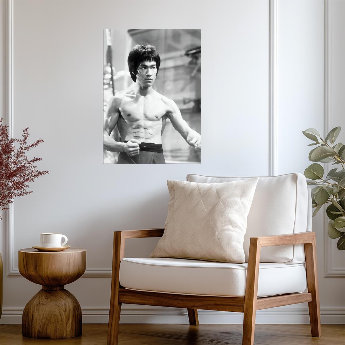 Bruce Lee Shirtless Pose | Black and White Poster | Martial Arts Legend Art - Celebrities Poster