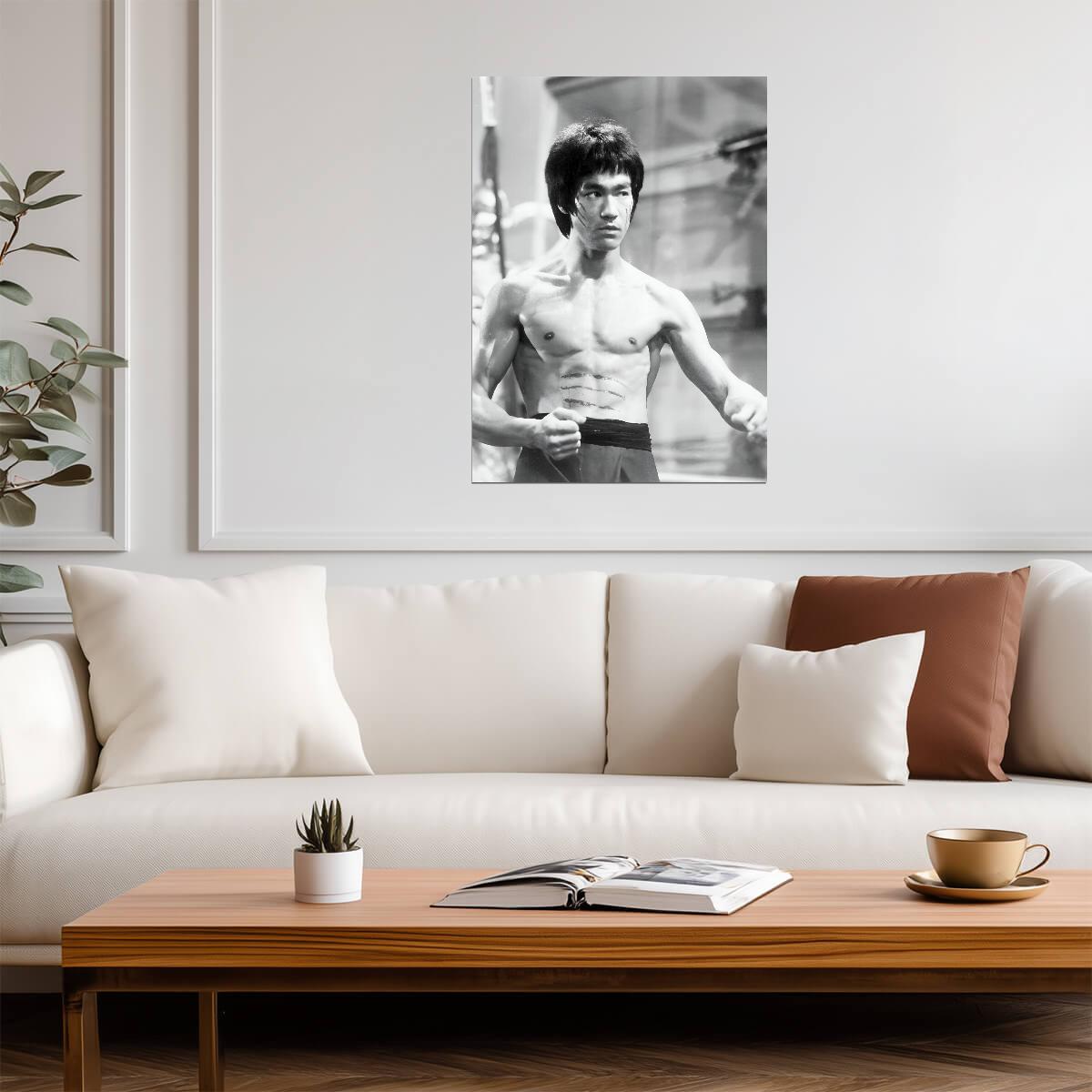 Bruce Lee Shirtless Pose | Black and White Poster | Martial Arts Legend Art - Celebrities Poster