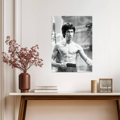 Bruce Lee Shirtless Pose | Black and White Poster | Martial Arts Legend Art - Celebrities Poster