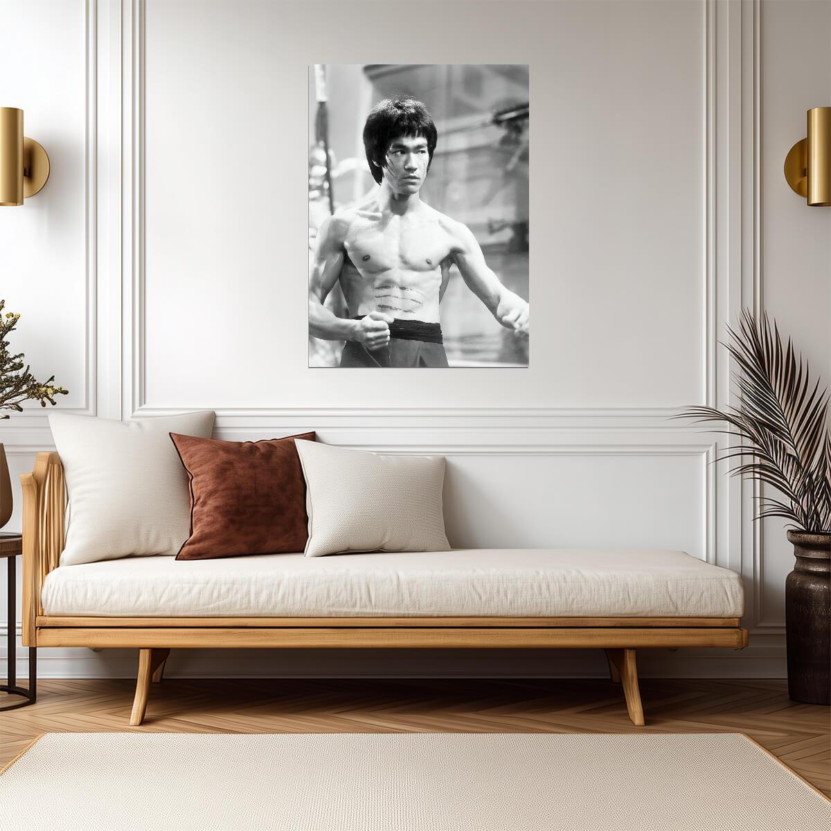 Bruce Lee Shirtless Pose | Black and White Poster | Martial Arts Legend Art - Celebrities Poster