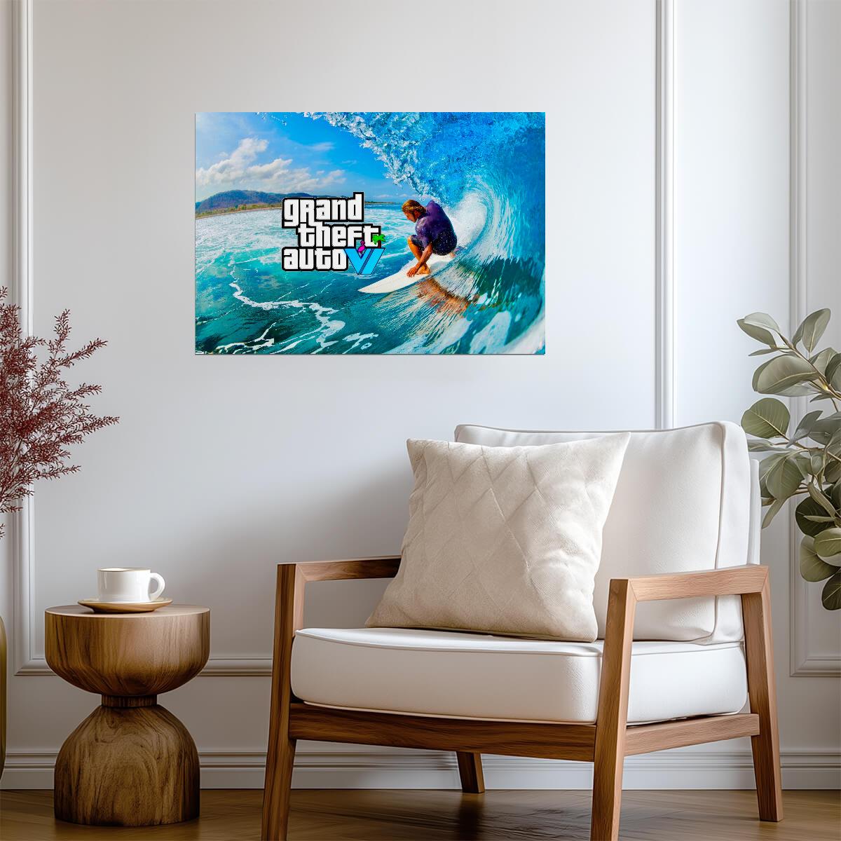 Grand Theft Auto VI Surfing Concept | Fan Made Poster Art | Vice City Gaming Decor - Video Games Poster
