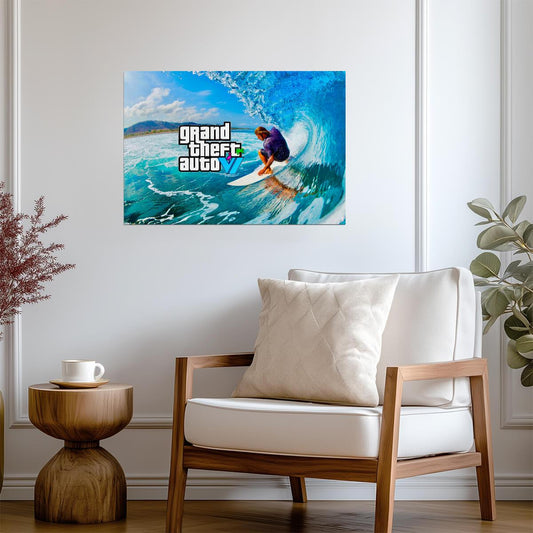 Grand Theft Auto VI Surfing Concept | Fan Made Poster Art | Vice City Gaming Decor - Video Games Poster