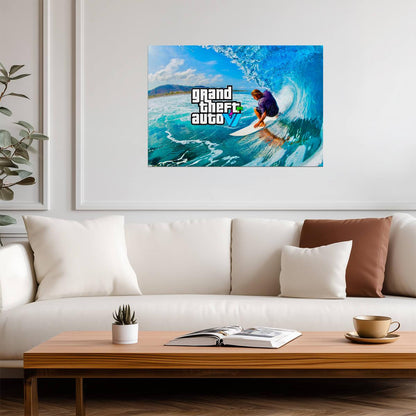 Grand Theft Auto VI Surfing Concept | Fan Made Poster Art | Vice City Gaming Decor - Video Games Poster