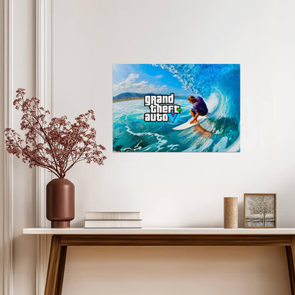 Grand Theft Auto VI Surfing Concept | Fan Made Poster Art | Vice City Gaming Decor - Video Games Poster