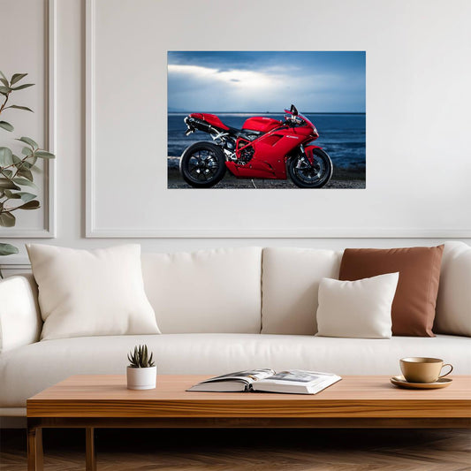 Ducati 1098 | Red Italian Superbike Poster | Supersport Motorcycle by the Ocean - Cars Poster