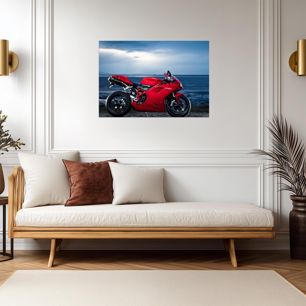 Ducati 1098 | Red Italian Superbike Poster | Supersport Motorcycle by the Ocean - Cars Poster