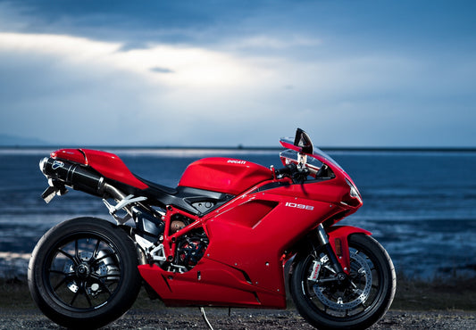 Ducati 1098 | Red Italian Superbike Poster | Supersport Motorcycle by the Ocean - Cars Poster