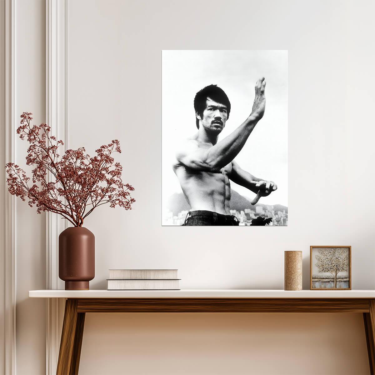 Bruce Lee Classic Pose | Black and White Poster | Martial Arts Legend - Celebrities Poster