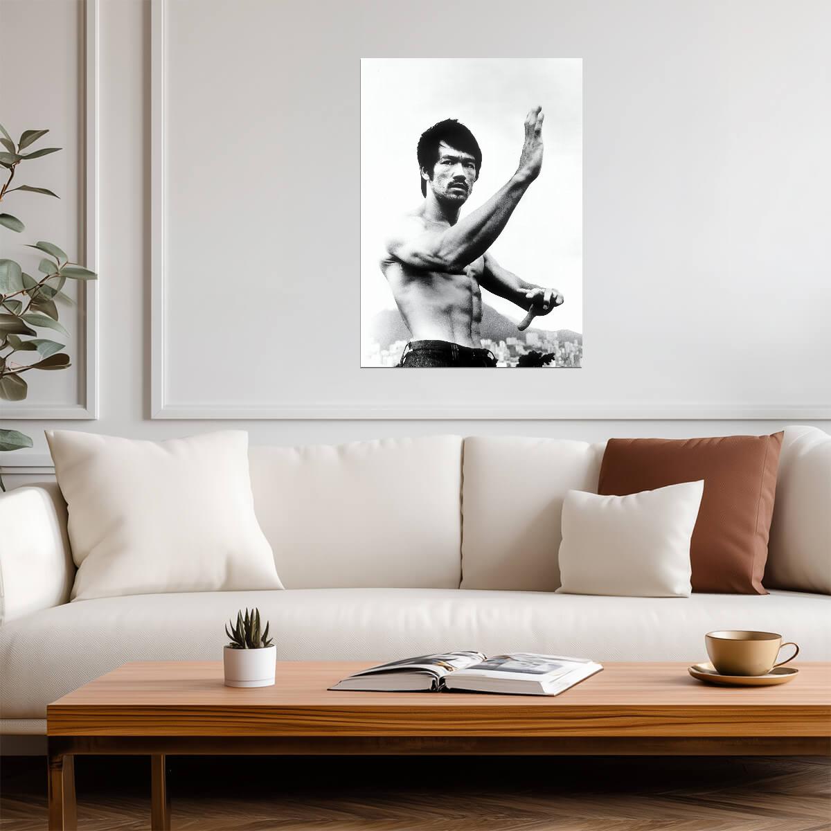 Bruce Lee Classic Pose | Black and White Poster | Martial Arts Legend - Celebrities Poster