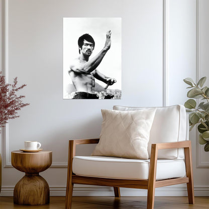 Bruce Lee Classic Pose | Black and White Poster | Martial Arts Legend - Celebrities Poster