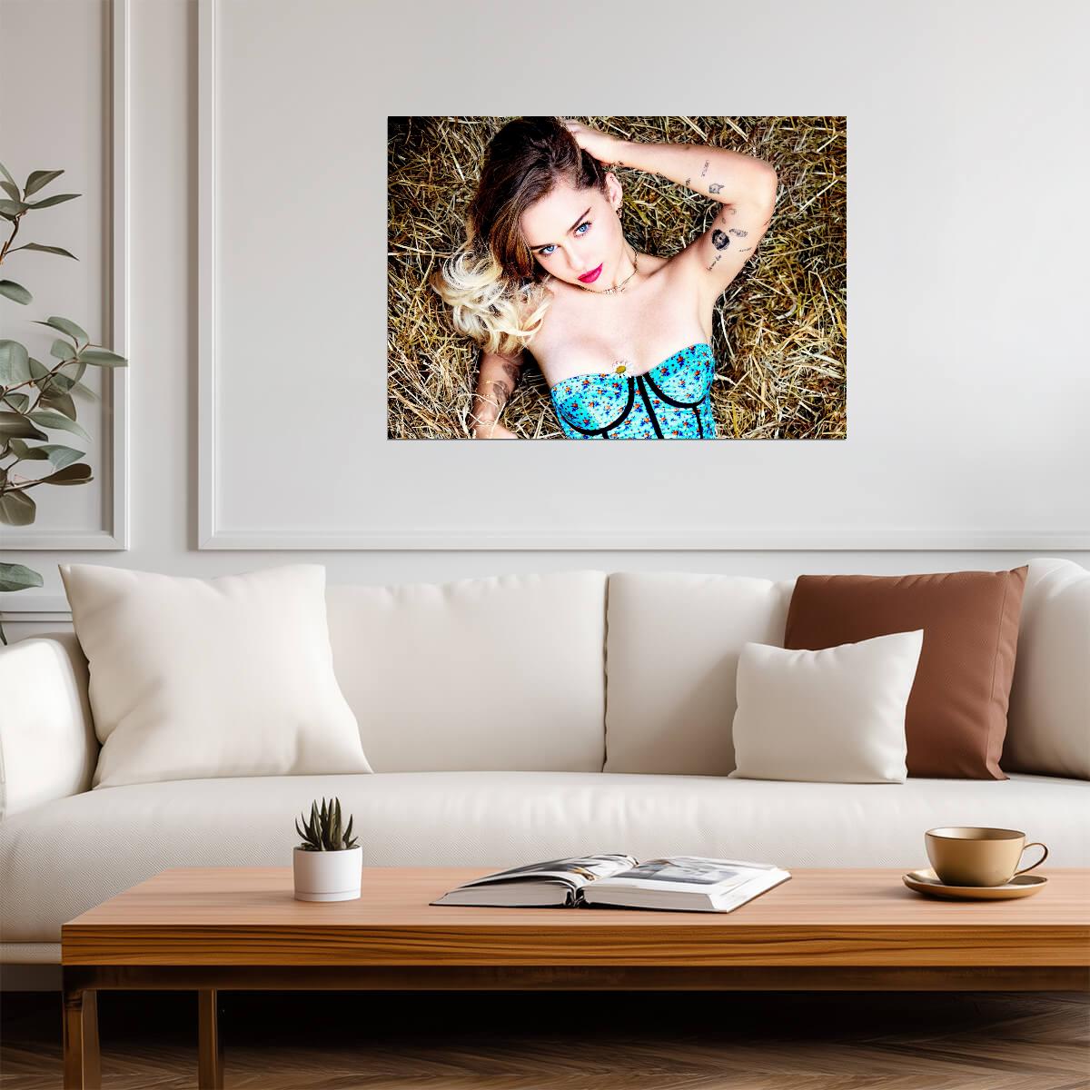 Miley Cyrus Rustic Glam Photoshoot | Vibrant Pop Music Poster | Modern Celebrity Art - Music Poster