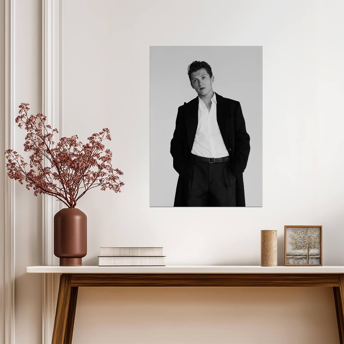 Tom Holland Black and White Portrait | Celebrity Poster | Modern Actor Wall Art - Celebrities Poster