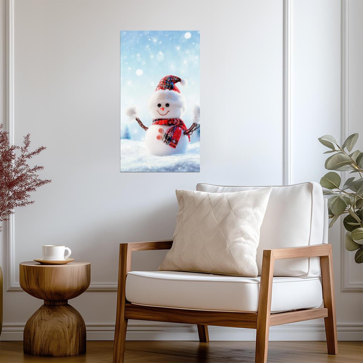Cheerful Snowman Illustration | Festive Christmas Poster | Winter Holiday Wall Art - Graphic & Art Poster
