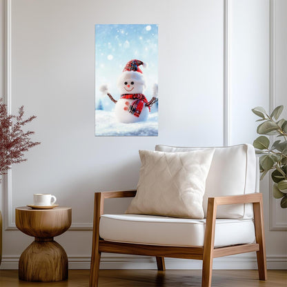 Cheerful Snowman Illustration | Festive Christmas Poster | Winter Holiday Wall Art - Graphic & Art Poster