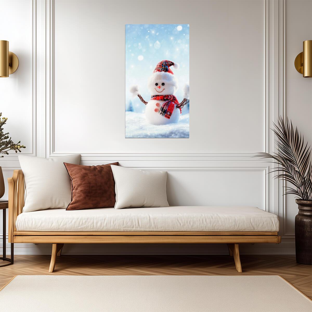 Cheerful Snowman Illustration | Festive Christmas Poster | Winter Holiday Wall Art - Graphic & Art Poster