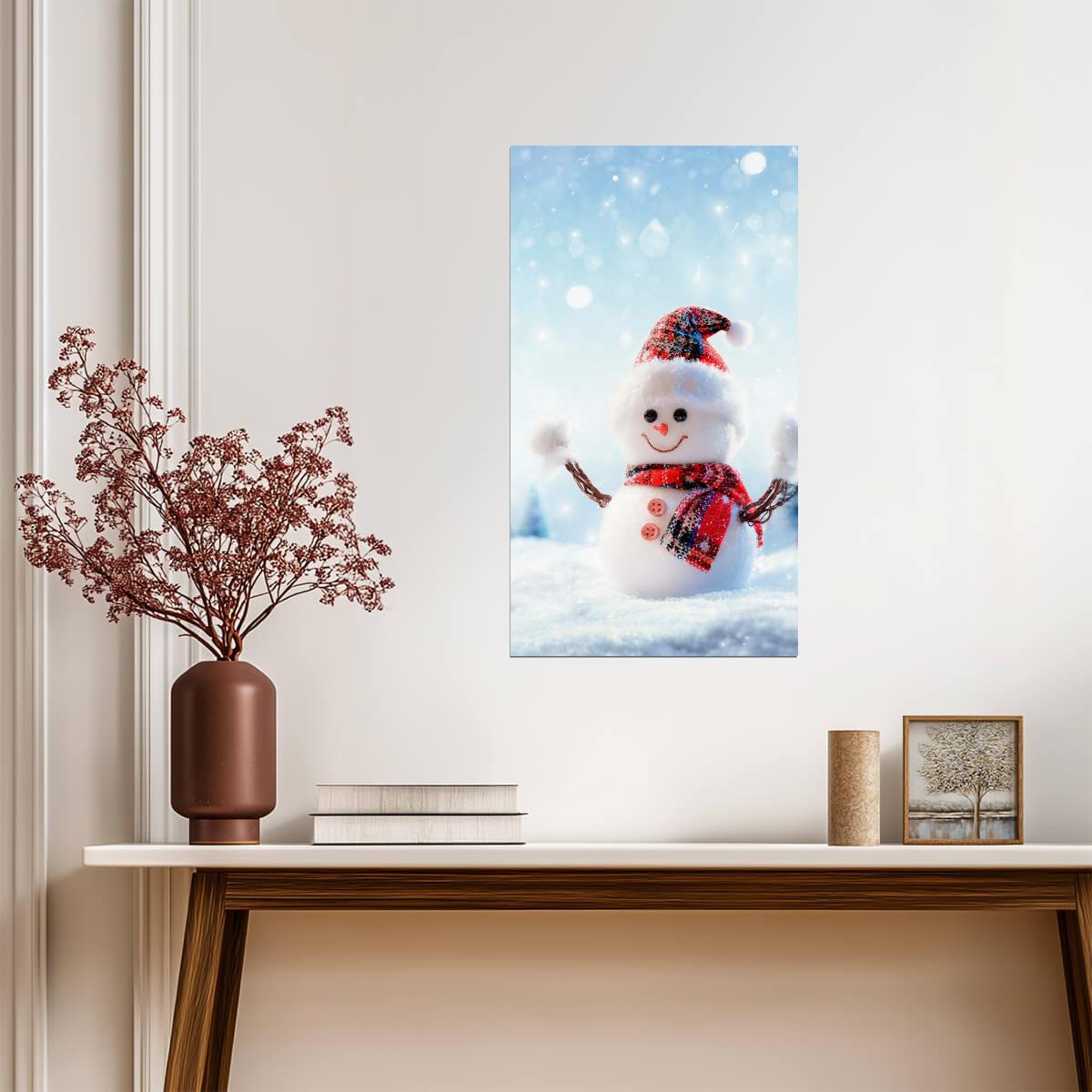 Cheerful Snowman Illustration | Festive Christmas Poster | Winter Holiday Wall Art - Graphic & Art Poster