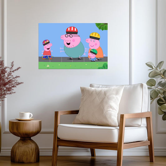 Peppa Pig Family Skateboarding Fun | Cute Cartoon TV Show Poster | Kids Room Decor - Movies & TV Poster