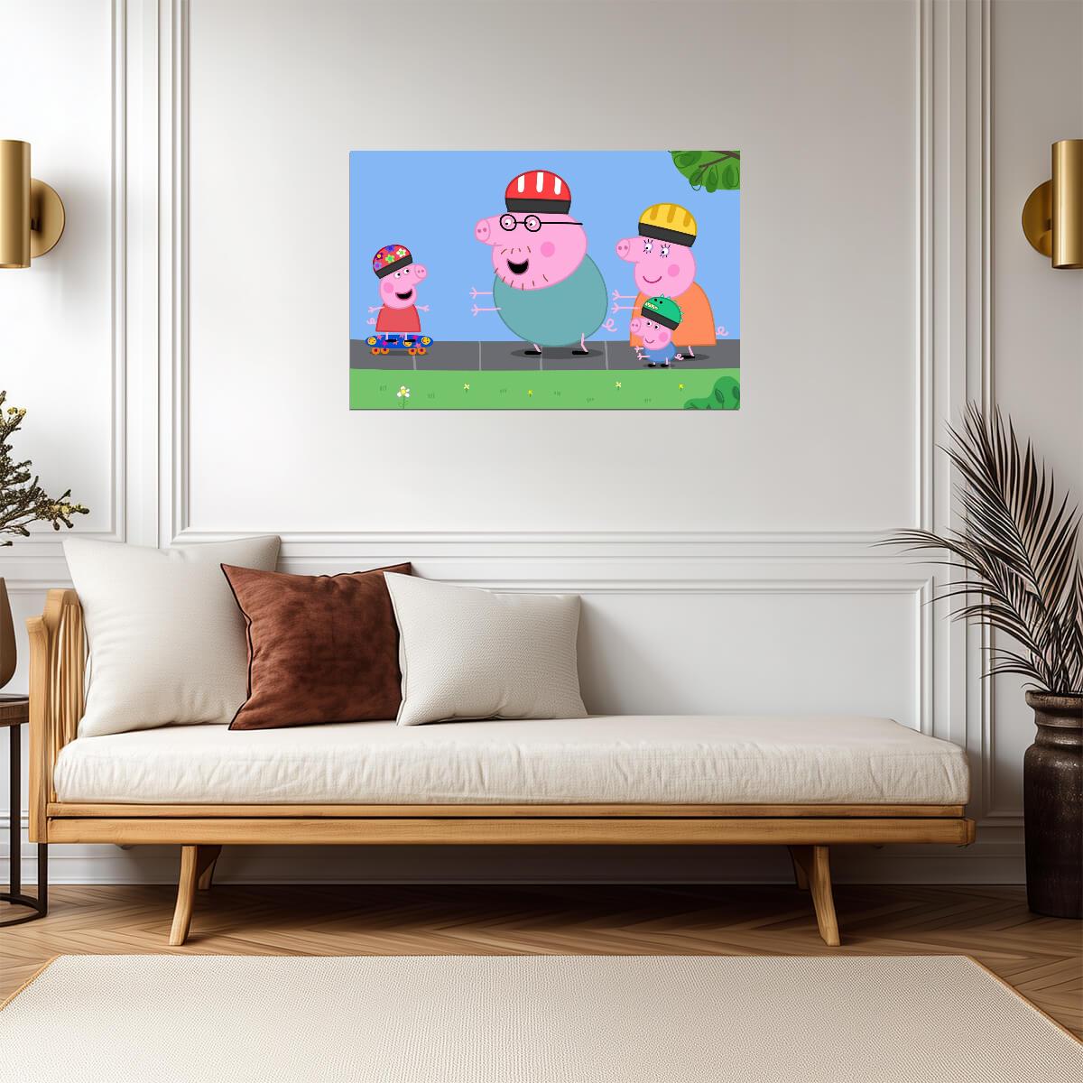 Peppa Pig Family Skateboarding Fun | Cute Cartoon TV Show Poster | Kids Room Decor - Movies & TV Poster