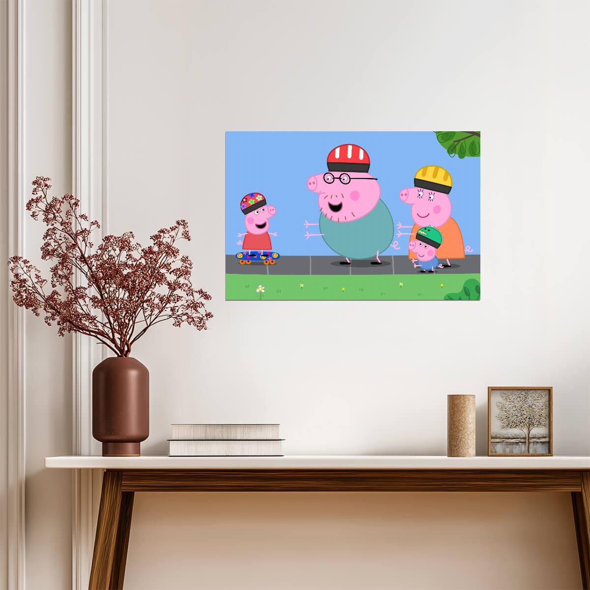 Peppa Pig Family Skateboarding Fun | Cute Cartoon TV Show Poster | Kids Room Decor - Movies & TV Poster